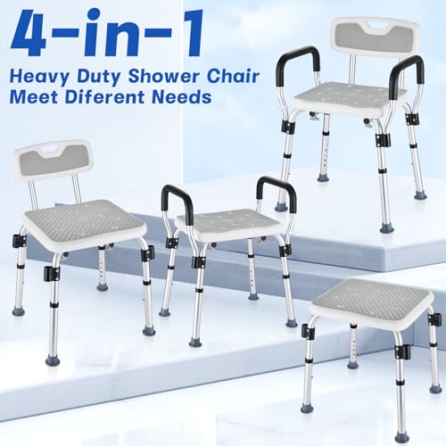 Shower Chair for Elderly and Disabled Inside Shower | Shower Seat for Inside Tub 450 LB Heavy Duty, Shower Chair with Arms and Back - color: Gray