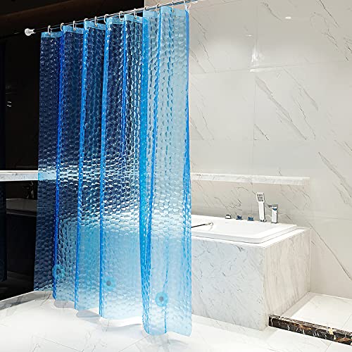 Bostofy Waterproof Shower Curtain Liner EVA Thick Shower Curtain with Heavy Duty 3 Bottom Magnets, Shower Liner for Shower Stall, Bathtubs, 3D Pebble Pattern, 72 x 72,12 Hooks - color: Blue Cube, size: 72"W x 72"L (Pack of 1)