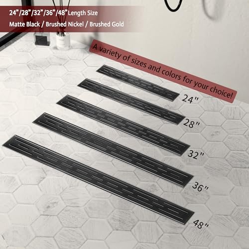Linear Shower Drain, 32" Matte Black, Easy to Install & Clean | Including Hair Catcher & Removable Grate, Fits No-hub System, 304 Stainless Steel(Drain Base Not Included) - color: Matte Black, size: 32 inch