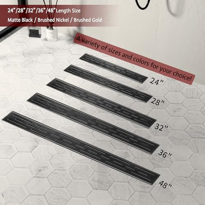 Linear Shower Drain, 48" Matte Black, Easy to Install & Clean | Including Hair Catcher & Removable Grate, Fits No-hub System, 304 Stainless Steel(Drain Base Not Included) - color: Matte Black, size: 48 inch
