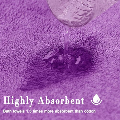 SEISSO Bath Towels, Extra Absorbent & Quick Drying Lightweight Fiber Towels, Premium Big Soft Bath Towel for Fitness, Spa, Sports Towels, Yoga Towel, Dark Purple(4 Pack) - color: Dark Purple