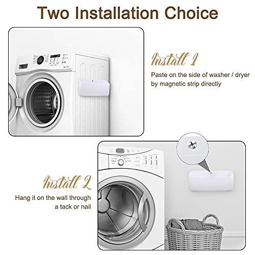 Picowe Magnetic Laundry Storage, Lint Holder Bin for Laundry Room, Space-Saving Trash Container Hanging on Dryer, Washer or Wall Mount Trash Bin (Gray White) - size: M - White
