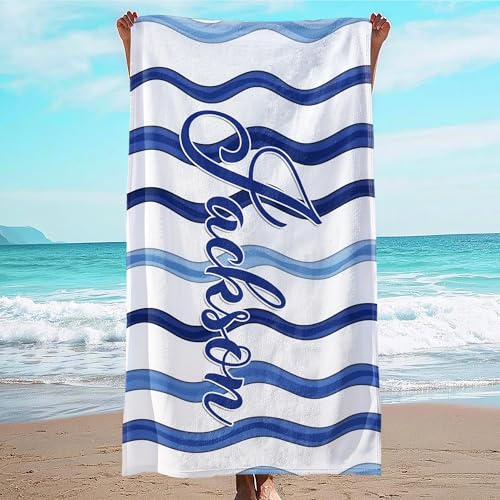 JML Custom Beach Towel with Name, Personalized Microfiber Beach Towel with Name, Large, Soft, Quick Dry & Absorbent for Swim, Pool,Adult,Summer Holiday,Vacation,Travel,Gift for Anniversary, Birthday - color: Blue Waves-2, size: 30 in x 60 in