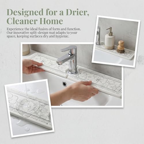 Faucet Mat for Kitchen Sink Splash Guard, Kitchen Sink Mat, Floral Stone Drying Mat for Kitchen Counter 23.6*3.9 inch Flower