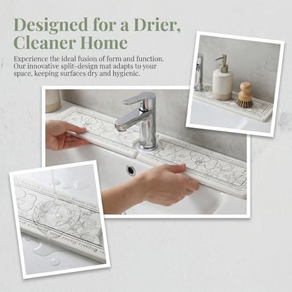 Faucet Mat for Kitchen Sink Splash Guard, Kitchen Sink Mat, Floral Stone Drying Mat for Kitchen Counter 23.6*3.9 inch Flower