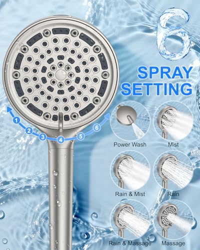 KOJOX Brushed Nickel Dual Shower Head System – 11" Ceiling Rainfall + 6" Wall Mount Heads, 6-Mode Handheld Spray, Push-Button Diverter Faucet Set - color: Brushed Nickel, size: 6''+11''
