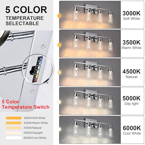 MELUCEE 6-Light LED Bathroom Vanity Light Chrome 5 Color Temperature | Dimmable Modern Vanity Lights Bathroom Light Bar Wall Sconce with Crystal Bubble Clear Glass Shade, Built-In LED Chips - color: Chrome, size: LED-6 Lights