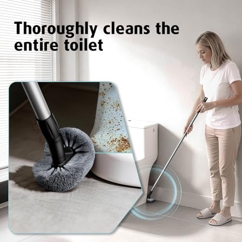 Toilet Bowl Brush with Long Handle, 23-42inch Adjustable 4-Section Aluminum Pole, Durable Nylon Bristles, No Bending Bathroom Cleaning Brush for Seniors, Pregnant Women, Back Pain Sufferers, Janitors