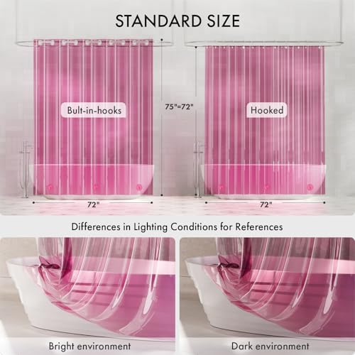AmazerBath No Hook Shower Curtain and Liner 3-in-1, 8G Luxury Heavy Duty Clear Hot Pink No Hook Shower Curtain Liner, 72x75 Cute EVA Bathroom Weighted Plastic Shower Curtain with 3 Heavyweight Stones - color: Rainbow Vibrant Haven