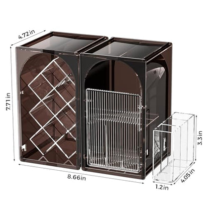 INVSSENE Stackable Makeup Organizer Countertop, Storage Perfume Skincare Cosmetic Lipstick Face Mask Makeup Brush Palettes, Ideal for Vanity Bathroom Counter - color: 3513 Coffee+Clear