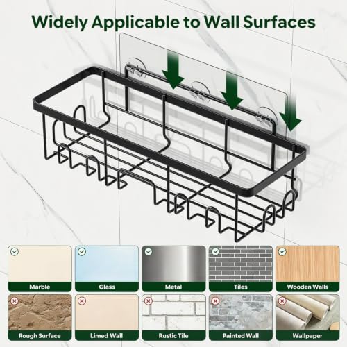 Simple Trending 6-Pack Shower Caddy Adhesive with Large Capacity | No Drilling Shower Shelves, Rustproof Stainless Steel Bathroom Organizers and Storage , Quick Dry, Abrasion Resistant, Black