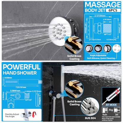 HOMEDEC 16inch Round Ceiling Mounted Rainfall Shower Faucet Set, 3 Way Shower Diverter Valve with 2-Function Handheld Shower and Body Sprays, Chrome - color: Chrome, style: 3-Way