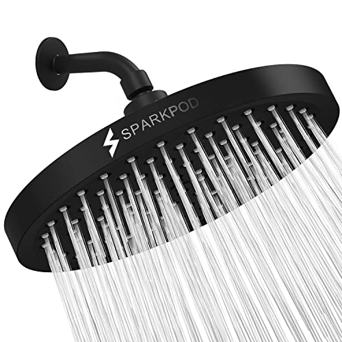 SparkPod Rain Shower Head, 8 Inch Round, Midnight Black Matte Finish | High Pressure Shower Heads, 90 Nozzles, Adjustable Showerhead, No Tools Needed, Universal Connection - color: Midnight Black Matte, style: 8 Inch Round