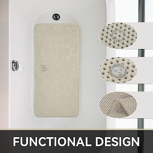 Bathtub Mat Non Slip Ivory 36” X 17” Shower Mat Soft Foam Bath Mats for Bathroom Tub, Bathtub Mat with Drain Holes, Suction Cups, Shower Mat Non Slip - color: Ivory
