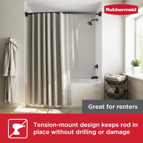Rubbermaid Double Curved Shower Curtain Rod, No Drill, 50-72 Inches Adjustable Tension Shower Rod for Bathroom, Non-Slip, No Rust, Matte Black - color: Black
