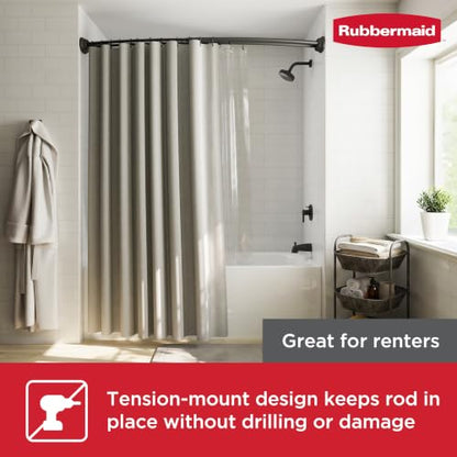 Rubbermaid Double Curved Shower Curtain Rod, No Drill, 50-72 Inches Adjustable Tension Shower Rod for Bathroom, Non-Slip, No Rust, Matte Black - color: Black
