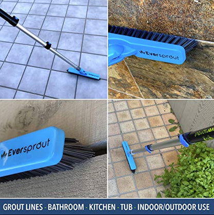 EVERSPROUT 1.5-to-3 Foot Grout Brush Scrubber Pro w/Long Handle Pole | Stiff V-Shape Bristles Built for Corners & Tough Grime | Swivel Design Cleans Shower Tile, Kitchen, Bathroom, Outdoor Concrete - style: Grout Brush + 3' Pole