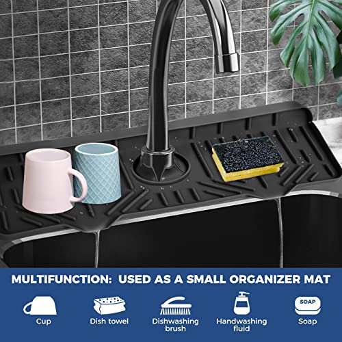 18" Kitchen Sink Faucet Splash Guard Plus Size Silicone Sink Faucet Drying Mat Faucet Handle Drip Catcher Tray Dish Sponge Holder Kitchen Sink Accessories Protector Home Organization Gadgets Organizer