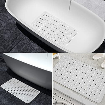 JOYCANO Bath Mat for Tub Non Slip, Shower Mat Bathtub Mat Non Slip, Natural Rubber no Plastic Odors Perfect for Baby and Elder, Tub Mat with Suction Cups, Machine Washable, 28 X 16 inches, White - color: White With Drain Holes