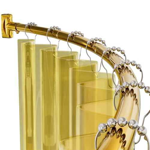 AmazerBath 20-84 Inches Arched Curved Shower Curtain Rod, Heavy Duty Shower Rod Rust Proof Bathroom Curtain Rod, Adjustable Telescoping Design Easy Segmented Installation, Need to Drill, Gold - color: Gold