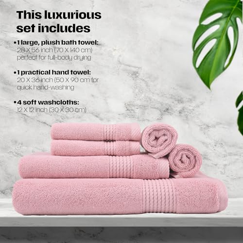 Lara Premium Bath Towel Set 6 Piece - Soft & Highly Absorbent Bathroom Towel Set, 100% Luxury Turkish Cotton, Flannel Bath Towels, 1 Bath Towel, 1 Hand Towel, 4 Washcloths - Rose - color: Rose, size: 1 Bath Towel, 1 Hand Towel, 4 Wash Cloths