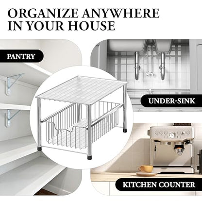 Simple Houseware Chrome Metal Stackable Storage Rack, 16.75 in L x 10.8 in W x 10.25 in H | Free Standing Organizer Drawer, Kitchen/Pantry/Cabinet/Counter - color: Chrome