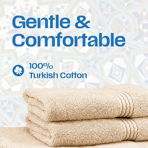 Lara Premium Bath Towel Set 6 Piece - Soft & Highly Absorbent Bathroom Towel Set, 100% Luxury Turkish Cotton, Flannel Bath Towels, 1 Bath Towel, 1 Hand Towel, 4 Washcloths - Beige - color: Beige, size: 1 Bath Towel, 1 Hand Towel, 4 Wash Cloths