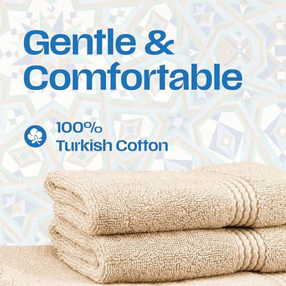 Lara Premium Bath Towel Set 6 Piece - Soft & Highly Absorbent Bathroom Towel Set, 100% Luxury Turkish Cotton, Flannel Bath Towels, 1 Bath Towel, 1 Hand Towel, 4 Washcloths - Beige - color: Beige, size: 1 Bath Towel, 1 Hand Towel, 4 Wash Cloths