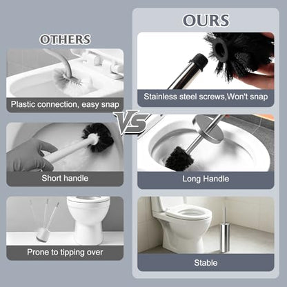 Toilet Brush and Holder Set,Stainless Steel Toilet Bowl Brush and Holder for Bathroom,Hidden Toilet Bowl Brush with 2 Heads,Heavy Duty Cleaner Brush with Removable Inner Bowl and Splash Protection - color: Silver-a2