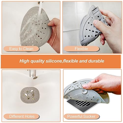 Hair Drain Catcher,Square Drain Cover for Shower Strong Adhesion Silicone Hair Stopper with Suction Cup,Easy to Install Suit for Bathroom,Bathtub,Kitchen 2 Pack (Cream White) | Drainer Cover Silicone Hair Stopper with Suction Cups,Protector Accessories,Ea