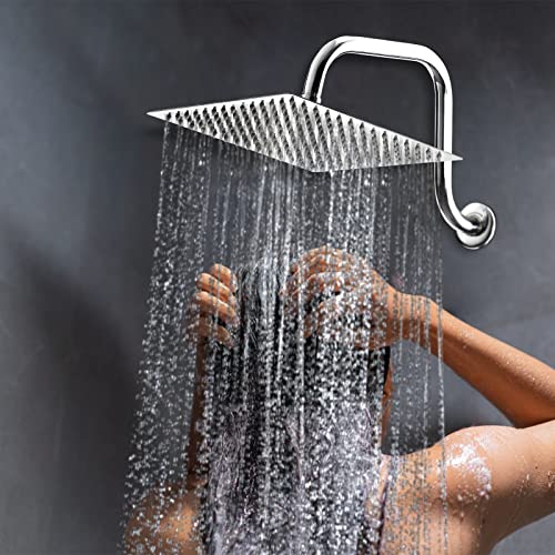 Rain Shower Head - 10 Inch High Pressure Shower Heads 304 Stainless Steel Ultra Thin Square Showerhead Pressure Boosting Design, Ceiling or Wall Mount