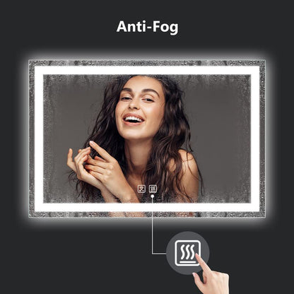 ROOMTEC 60x40 Inches LED Bathroom Mirror with Lights, Vanity Mirror with Front and Backlight, Smart Dimmable Anti-Fog LED Mirror for Bathroom, Memory Function, Tempered Glass (Horizontal) - size: 60"L x 40"W