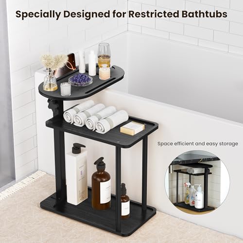 Bathtub Tray Table, Freestanding Bath Side Table Tub Tray Caddy | 3 Layer Bamboo Bath Board Shelf, Bathtub & Bathroom Accessories, New Home Gift for Mom, Housewarming, Anniversary, Wedding - color: Black