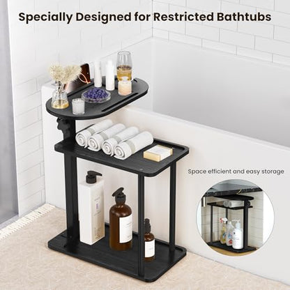 Bathtub Tray Table, Freestanding Bath Side Table Tub Tray Caddy | 3 Layer Bamboo Bath Board Shelf, Bathtub & Bathroom Accessories, New Home Gift for Mom, Housewarming, Anniversary, Wedding - color: Black