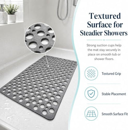 Casa and Beyond Shower Mat, Secure Shower Mat-Non-Slip, Washable Non-Slip Bathtub Mats, with Suction Cups and Drain Holes, Soft Textured Design, Easy to Clean for Bathroom (Beige, 27.6" x 27.6") - color: Beige, size: 27.6" x 27.6" (Rectangular)