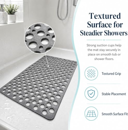 Casa and Beyond Shower Mat, Secure Shower Mat-Non-Slip, Washable Non-Slip Bathtub Mats, with Suction Cups and Drain Holes, Soft Textured Design, Easy to Clean for Bathroom (Blue, 35.4" x 23.6") - color: Blue, size: 35.4" x 23.6" (Rectangular)