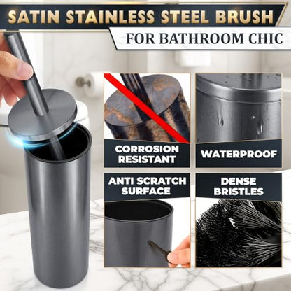 Stainless Steel Toilet Brush and Holder Set, Splash Guard (Graphite) | Toilet Bowl Brush and Holder, Removable Inner Bowl, Dense Bristles, Long Handle, Scratch Resistant, for Modern Bathrooms - color: Graphite