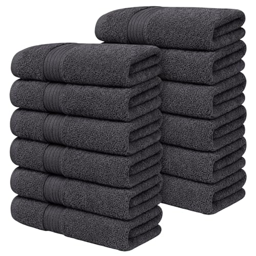 100% Cotton Hand Towels 18x28 Inches, 600 GSM, Soft & Absorbent, Set of 12, Gray - color: Grey, size: Hand Towel Set of 12