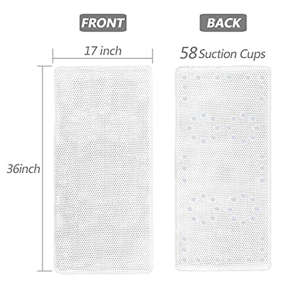 Shower and Bath Mat,Non-Slip Machine Washable and Extra Large Bathtub Mats with Drain Holes and Suction Cups Soft Foam Tub Mats-36” X 17”,White - color: White