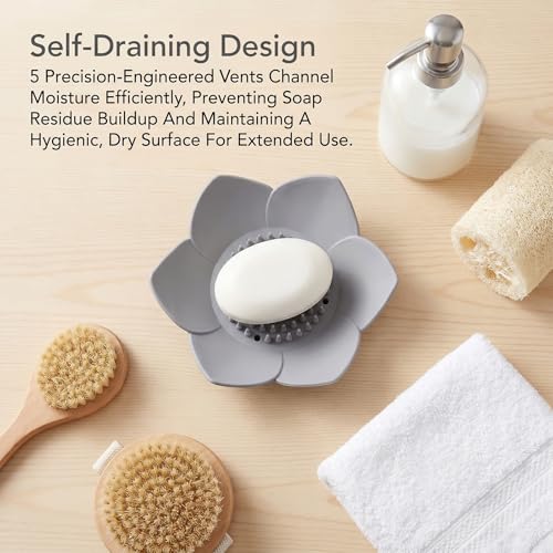 JJUNW 2 Pack Silicone Soap Holder with Self Draining, Lotus Shower Steamer Trays Soap Dish for Shower Sink Bathtub - Non-Slip Bar Soap Saver Extend Soap Life