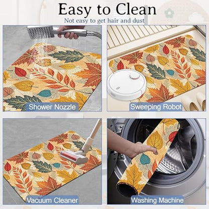Bath Mat Hello Fall Bathroom Rug,Soft and Non Slip Autumn Leaves Bath Rugs,Quick Drying Machine Washable Floor Mat 17 * 29.5 Inches for Shower Room,Bathtub,Kitchen Bathroom - color: Hello Fall
