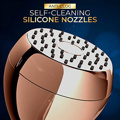 High Pressure Shower Head - Powerful Deluxe Bathroom Showerhead with Strong Spray Stream and Small Silicone Nozzles - Universal Fit Works with High and Low Water Flow Showers 1.8 GPM - Rose Gold - color: Rose Gold, size: 1.8 GPM