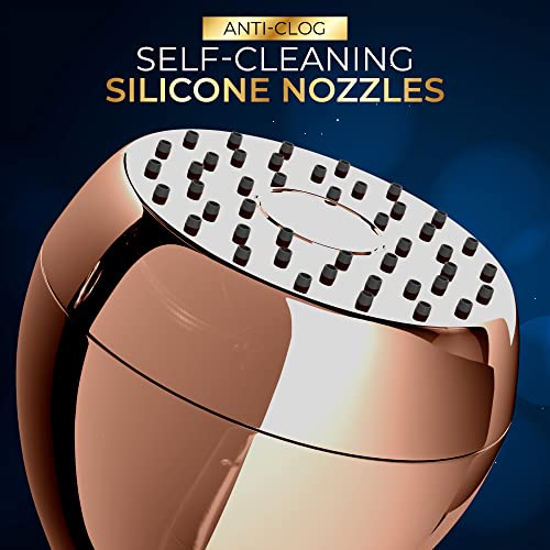 High Pressure Shower Head - Powerful Deluxe Bathroom Showerhead with Strong Spray Stream and Small Silicone Nozzles - Universal Fit Works with High and Low Water Flow Showers 1.8 GPM - Rose Gold - color: Rose Gold, size: 1.8 GPM
