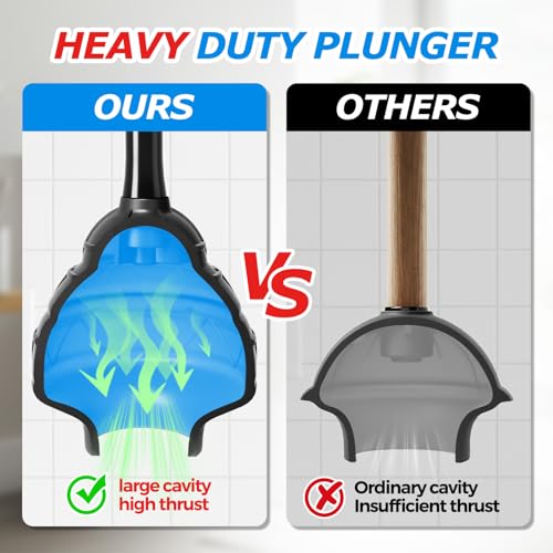 FORASTO Toilet Plunger with Holder,Powerful Clog Removal,Heavy Duty Plunger | Plungers for Bathroom,Bathroom Accessories,Cleaning Supplies,Home Essentials,Bathroom Decor,Toilet Bowl Cleaners,Black