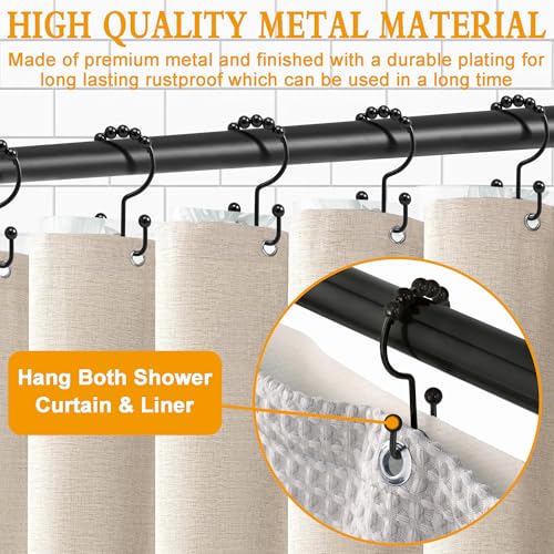 Shower Curtain Hooks, 12 Pcs Rustproof Metal Shower Curtain Rings,Free Sliding Double Shower Hooks for Shower Curtain & Liners, Shower Curtain Hangers for Bathroom Shower Curtain Rods Curtains (Black) - color: Black