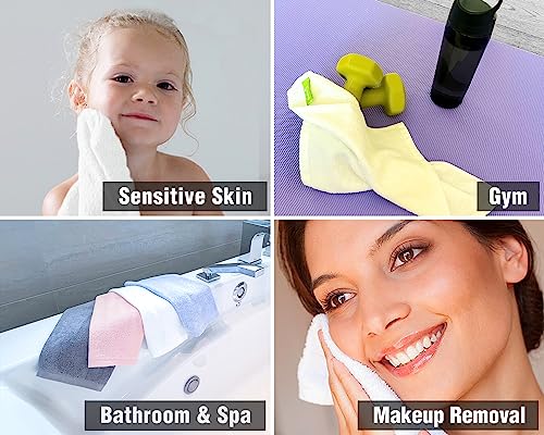 12 Pack Washcloths 13" x 13" - Soft Wash Cloths for Your Face Towel, Viscose derived from Bamboo & Cotton Blend Wash Cloths for Your Body (White) - color: White