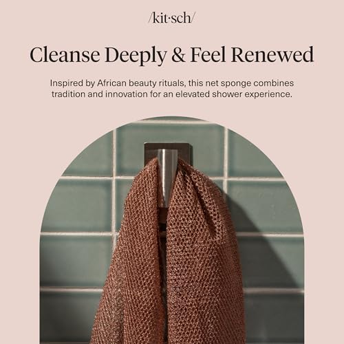 Kitsch African Net Sponge – Exfoliating Body Scrubber – Rosewood, 3 Pcs | for Cleansing & Gentle Daily Exfoliation – Stretchable Bath Sponge for Hard-to-Reach Areas – Long-Lasting Shower Essential - color: Rosewood