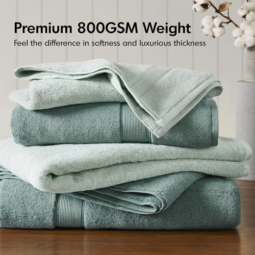 Madison Park 800GSM 100% Cotton Bathroom Bath Towel Set of 8, Dusty Green | Long Staple, Highly Absorbent, Durable Hotel Spa Quality, Quick Dry, Double Stitched Hems, Lint Reducing, OEKO-TEX Certified - color: Dusty Green, size: Multi-Sizes