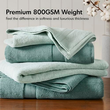 Madison Park 800GSM 100% Cotton Bathroom Bath Towel Set of 8, Dusty Green | Long Staple, Highly Absorbent, Durable Hotel Spa Quality, Quick Dry, Double Stitched Hems, Lint Reducing, OEKO-TEX Certified - color: Dusty Green, size: Multi-Sizes