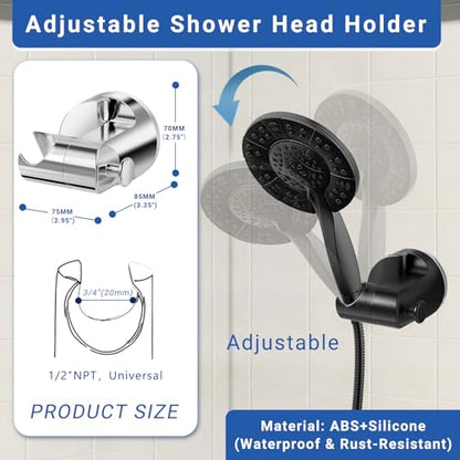 Suction Cup Shower Head Holder Wall Mount, Removable Handheld Shower Head Holder with Side Hook, Adjustable Vacuum Suction Shower Wand Holder (Black) (Black) - color: Black